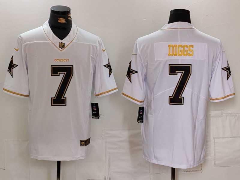 Men%27s Dallas Cowboys #7 Trevon Diggs White Golden Edition Limited Football Stitched Jersey Dzhi->detroit lions->NFL Jersey